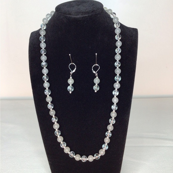 Silver and Smokey Crystal Necklace and Earring Set - Picture 1 of 8